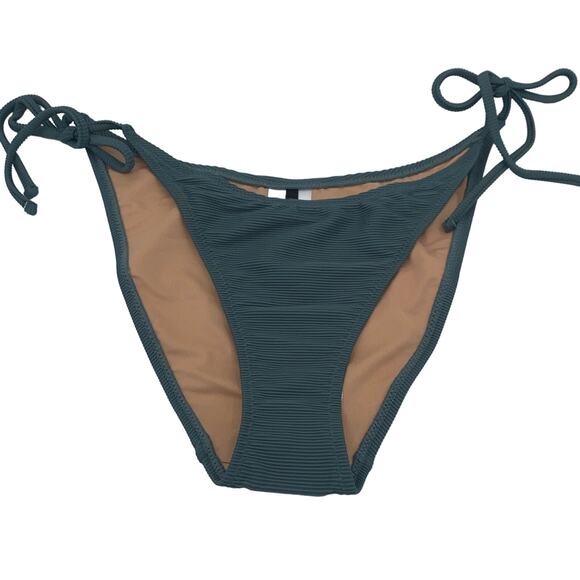New J. Crew Teal Ribbed Cheeky Side Tie Bikini Swim Bathing Suit Bottom Large - Picture 2 of 8